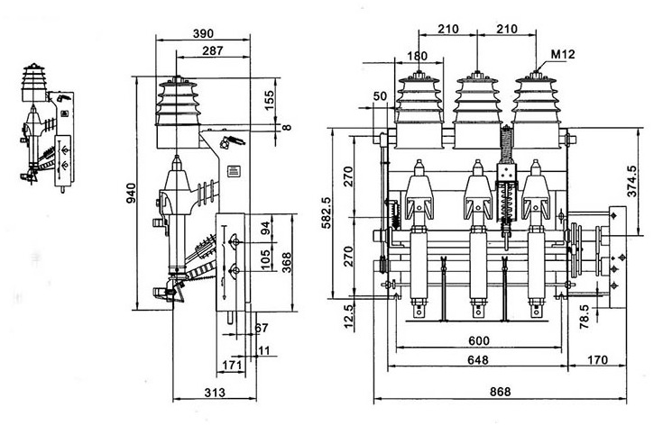 侧装右操外形尺寸图